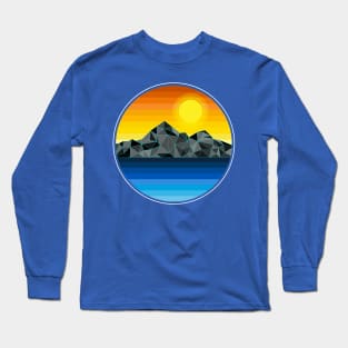 Synthwave Inspired Lakeside Mountain Grayscale Long Sleeve T-Shirt